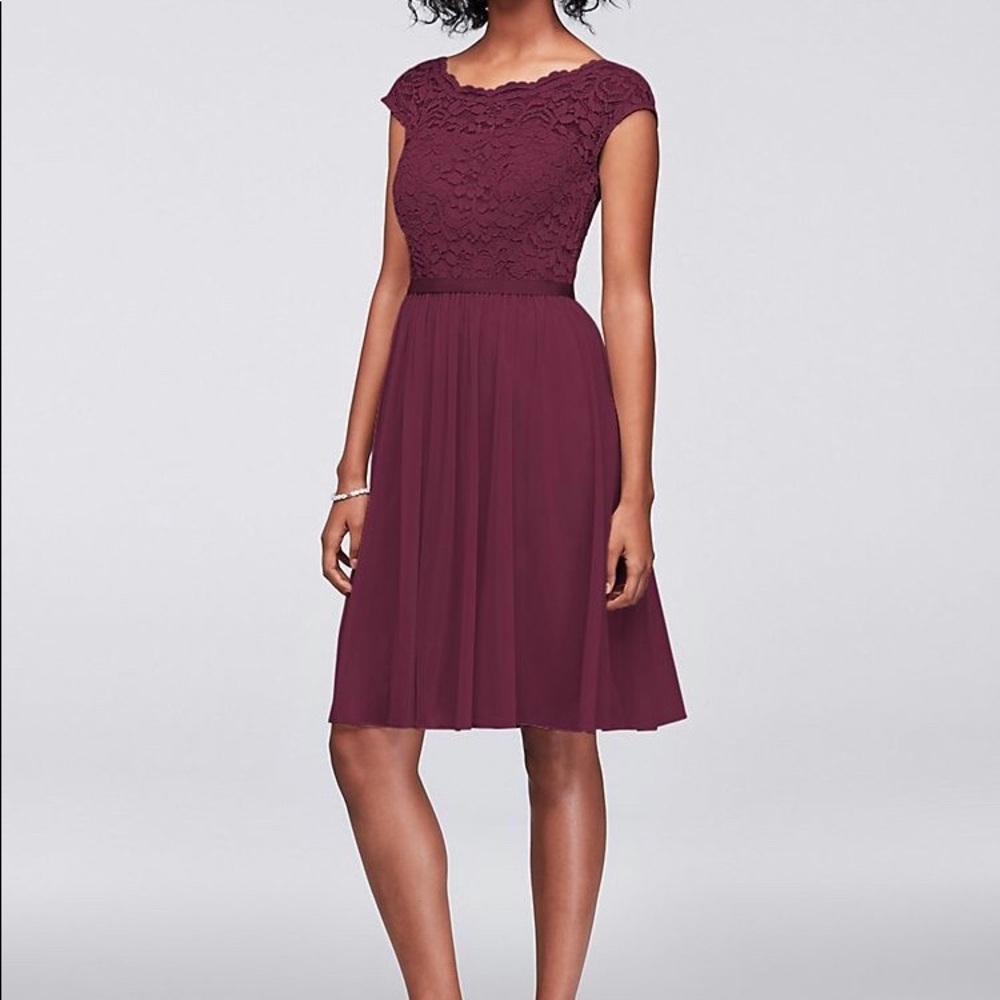 Short Lace & Mesh Dress w/ Illusion Neckline